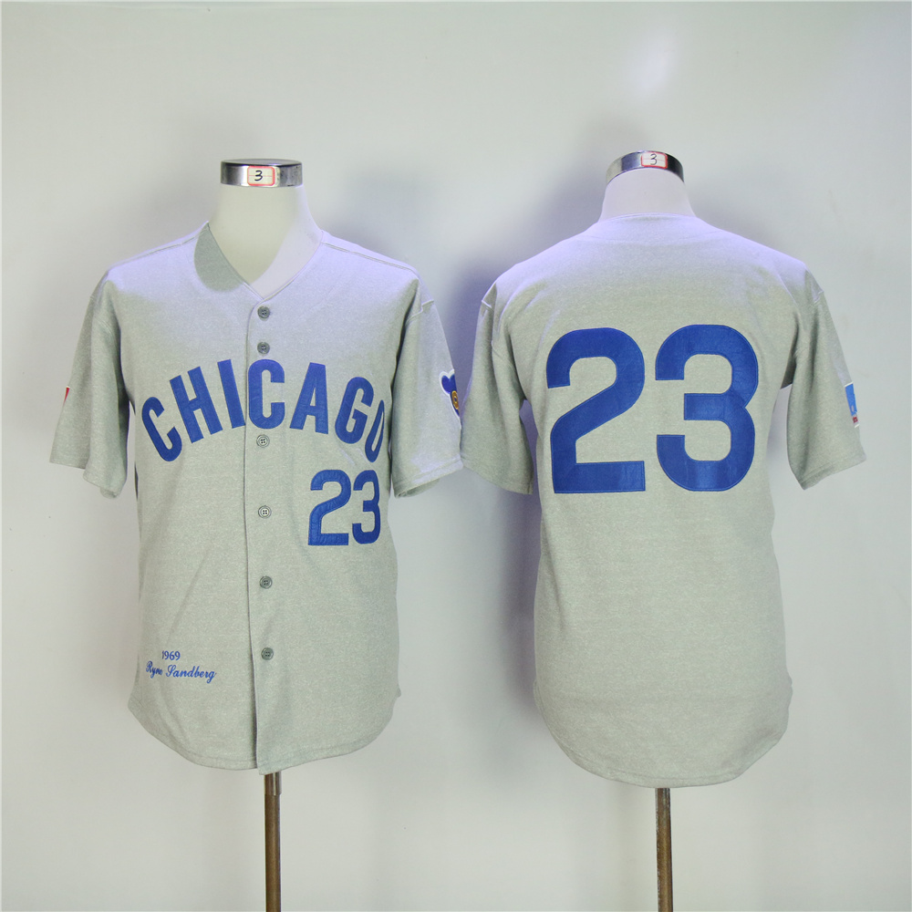 Men Chicago Cubs 23 Sandberg Grey Throwback 1969 MLB Jerseys